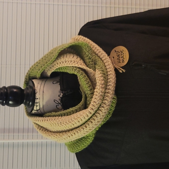 Cream and Sage Crochet Infinity Scarf - Picture 1 of 7